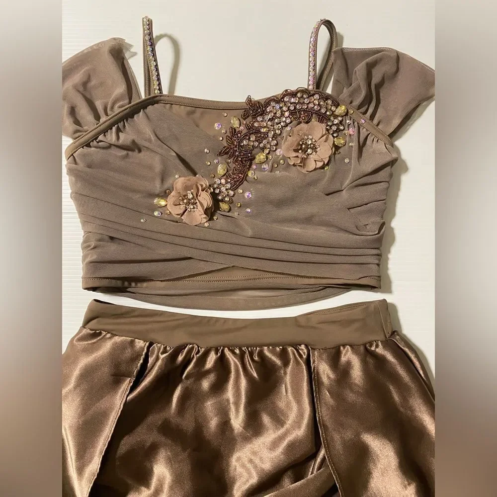 Weissman solo custom Dance costume brown 2 piece Top Skirt MT10190 LC child